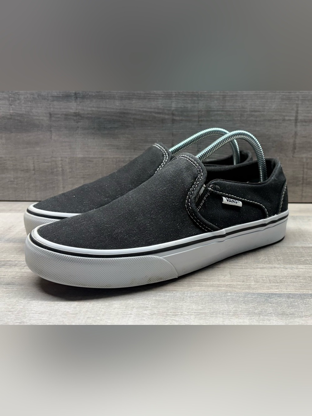 Vans Classic Slip-On Black Canvas White Sole Sneakers Women’s 7.5